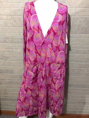 Lularoe Sarah Pink Patterned Long Duster Cardigan with Pockets Sz Small - Image 1 of 4