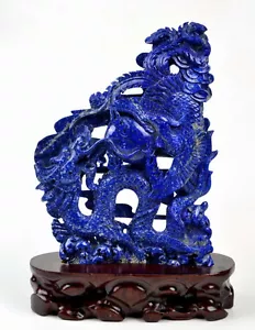 Statua fenice drago lapislazzuli naturale pietra preziosa scultura arte cinese - Foto 1 di 6