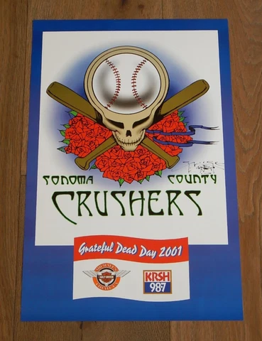 2001 SONOMA COUNTY CRUSHERS BASEBALL GRATEFUL DEAD DAY POSTER, STANLEY MOUSE ART Cover