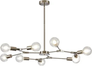 9 Light Semi Flush Mount Ceiling Light Silver MCM Minimal Sputnik Chandelier KCo - Picture 1 of 14