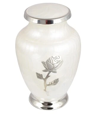 Adult Large Cremation Ashes Urn Funeral Memorial Urn Pearl White And Silver Rose - Image 1 of 3