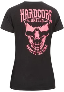 HARDCORE UNITED Ladies T-Shirt "Girly Skully" | Schwarz Pink Totenkopf Logo - Picture 1 of 4