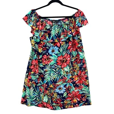 Be By Chetta B Mini Dress Multicolor Floral Tropical Cap Sleeve Pullover Size 18 - Image 1 of 4