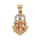 14K Two Tone Gold Cubic Zirconia Religious Guadalupe Pendant