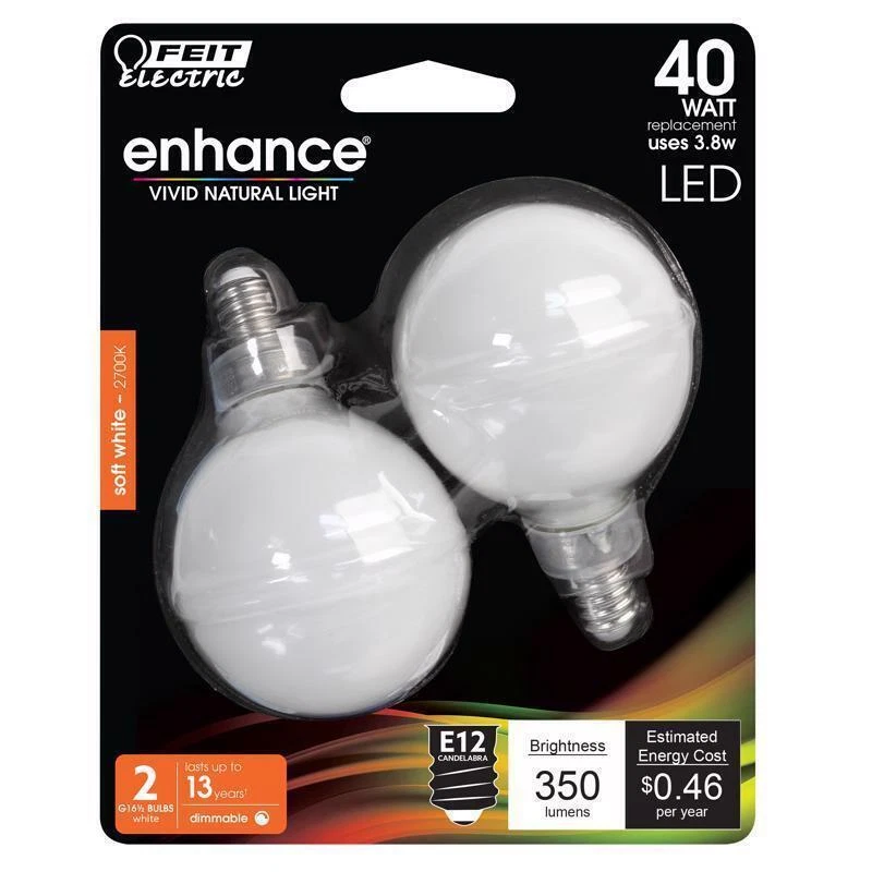 Feit G16.5 E12 (Candelabra) Filament LED Bulb Soft White 40 Watt Equivalence - Image 1 of 1