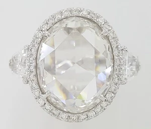 Oval Rose Cut Diamond Halo 3-Stone Engagement Ring 6.44 ct Platinum Retail $350K - Picture 1 of 9