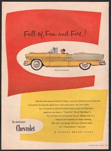 1955 Canadian Chevrolet print ad white / yellow Bel Air Convertible - Picture 1 of 1