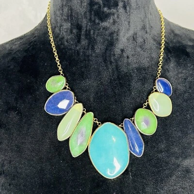 Stella & Dot Green Blue Serenity Statement Stone Necklace 16" - Image 1 of 4