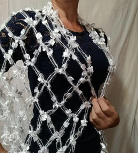 Damen Spitze Blumen Handarbeit weiß Schal Capelet Halstuch - Bild 1 von 7