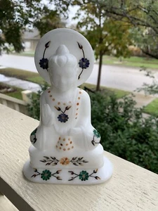 Marmor Buddha Statue Multicolor Stein Intarsien Arbeit Empfang Deko Statue - Bild 1 von 14