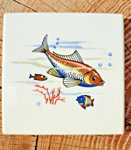 Vintage, Small ~ Wall Tile ~ Retro ~Happy Little Fish Swimming ~ 3 Inch (7.7cm) - Picture 1 of 12