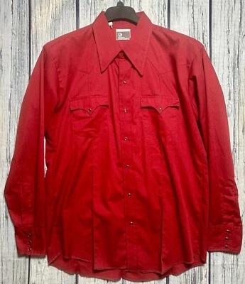 Vintage JC Penney Western Apparel Shirt Men's 18 Long Tall Red Pearl Snap - READ - Image 1 of 4
