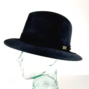 Vintage Chapeau Flechet Black Velour Animal Fur Fedora Hat - Men's Size 7-1/2 - Picture 1 of 12