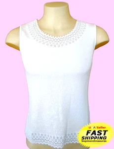 Tank Top Shirt Womens Small Laser Cut Eyelet Paisley Chances R Sleeveless White - Picture 1 of 7