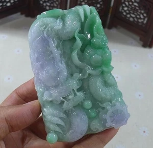 Cert'd Natural Type A Lavender Green Jadeite Jade Big Dragon Kwan-yin Pendant 29 - Picture 1 of 10