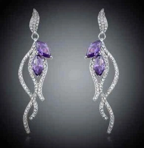 6.25 TCW Simulated Marquise Amethyst & Round Sapphire Dangle Fantastic Earrings - Picture 1 of 7