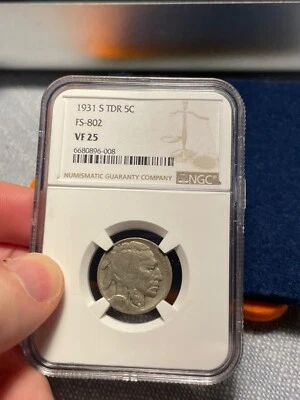 (#101484) Buffalo Nickel:  1931 S NGC VF 25. TDR DDR. FS-802!  (see video) - Image 1 of 3