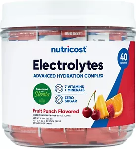 Complejo Electrolitos Nutricost, Sabor Ponche de Frutas, 40 Stickpacks - Imagen 1 de 5