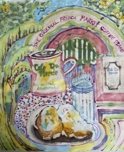 Cafe Du Monde | BATIK Beignets Coffee K C Jones New Orleans Louisiana Art - Picture 1 of 10