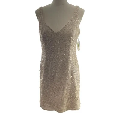 NWT Aidan Mattox Women's Sequin Cocktail Dress Size 10 champagne Sleeveless - Image 1 of 4