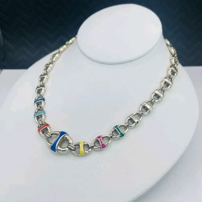 NUEVO CON ETIQUETAS Brighton "Portofino Link" Collar Reversible Plata Multi Esmalte  Foto 1 de 4