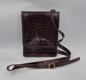 Francesco Biasia Vintage Brown Croc Italian Leather Cross Body Handbag - Picture 1 of 11
