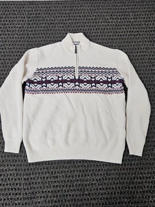 IZOD Snow Ski  Sweater Mens XL  1/4 Zip Pullover Winter Knit White Blue Red - Picture 1 of 12