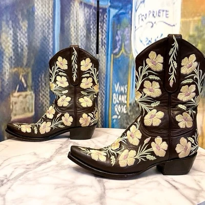 Old Gringo Fuchila Embroidered Cowboy Boots Leather Chocolate Floral 8B GUC - Image 1 of 4