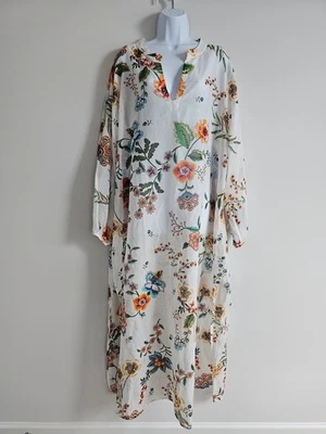 Johnny Was Floral Maxi Dress Womens 3X Ardella White Boho Silk Cotton Coastal - Image 1 of 4