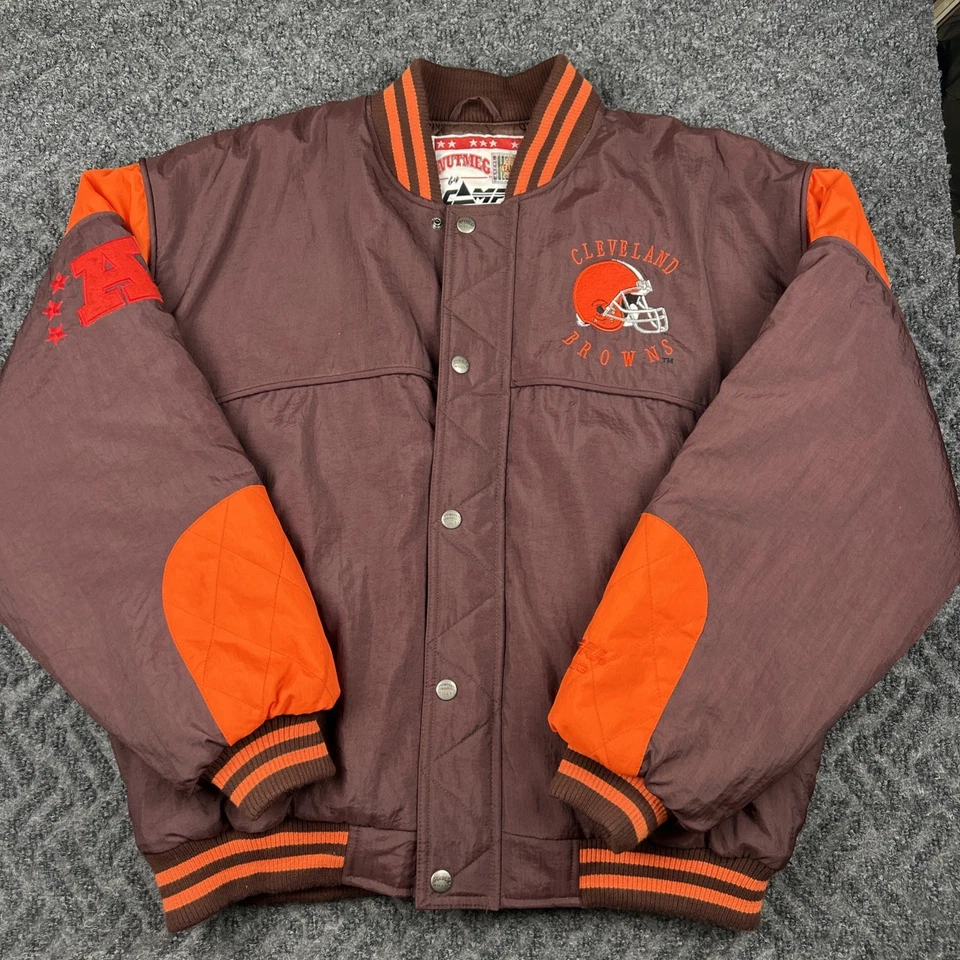 Jaqueta Casaco Vintage Cleveland Browns Masculina L Noz-moscada por Campri Anos 90 Nylon Inverno - Imagem 1 de 4