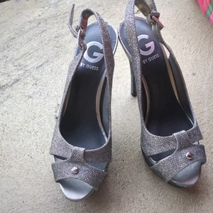 Guess Kathy Gunmetal Peep Toe Stilleto Heels Sz 6.5M - Picture 1 of 7