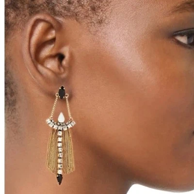Rebecca Minkoff Clara Stone Fringe Drop Gold/black Chandelier Earrings NWT - Image 1 of 4
