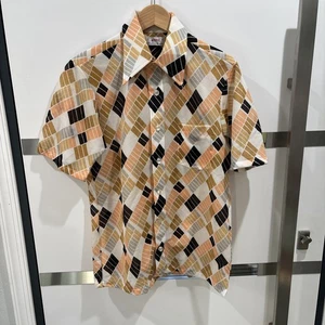 Vintage ENRO Shirt Mens Medium Geometric 70s Disco Dagger Collar - Picture 1 of 12