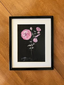Original rosa Blumen Acryl Gemälde (2020); 8x10 70er Jahre Vintage Rahmen, neu bemalt - Bild 1 von 16