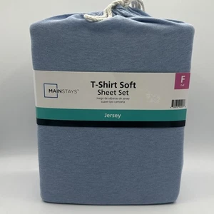 Komplettes 4-teiliges T-Shirt weiches Jersey Laken Set dehnbar blau bequem Hauptstützen - Bild 1 von 6