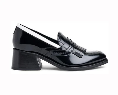 The Office of Angela Scott Tacones Mocasines Cuero Negro Ms Juliette Kiltie 39 EE. UU. 9 Foto 1 de 4