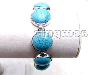 OFERTA Gran 18mm Rayas Azules Moneda Cuentas Turquesa Ajustable 7-8" Pulsera -bra248 - Imagen 1 de 5