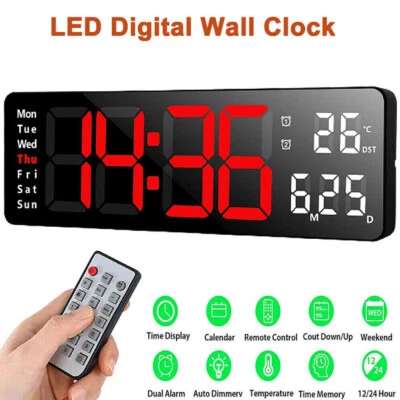 Digitaluhr Große LED Anzeige Alarm Wecker Uhr mit Temperatur Datum Fernbedienung - Bild 1 von 4