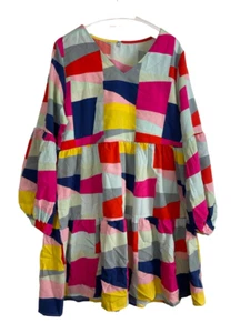 Women Summer Tunic Dress VNeck Casual Loose Flowy Swing Shift Dress,Multicolor,M - Picture 1 of 10