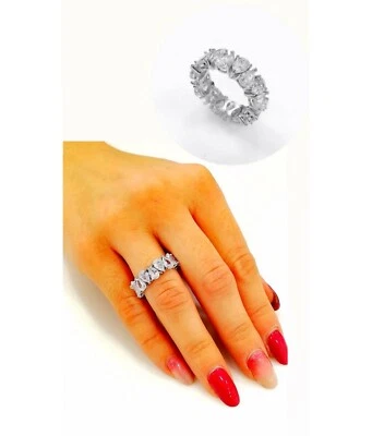 ANELLO VERETTA ETERNITY DONNA CON ZIRCONI A GOCCIA A GIRO IN ARGENTO 925  - Immagine 1 di 4