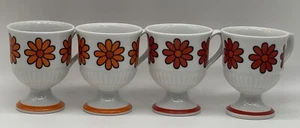 Vtg Japan Daisy Coffee Mugs Cups Mod MCM Flower Power Boho Red Orange Set Of 4 - Picture 1 of 10