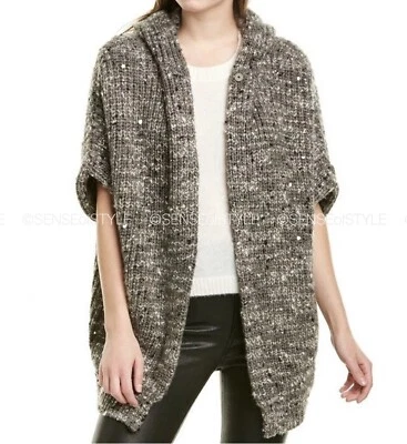 Brunello Cucinelli 羊绒丝绸混纺亮片连帽开衫夹克尺寸 S — 第 1/4 张图片