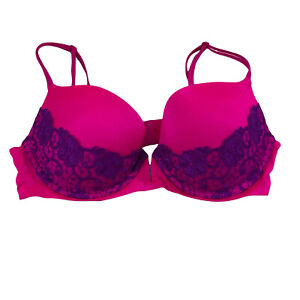 Victoria’s Secret Push-up pigeonnant Bra Size 36C Pink Purple Lace 