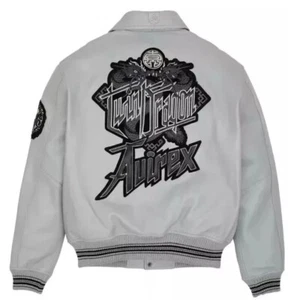 Chaqueta de cuero Avirex para hombre bombardero cuero de vaca edición limitada Twin Dragon nueva con etiquetas gris - Imagen 1 de 5