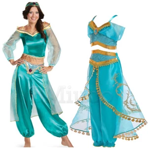 For Princess Jasmine Outfit Halloween Aladdin Cosplay Costume Girls Womans Dress - Picture 1 of 13