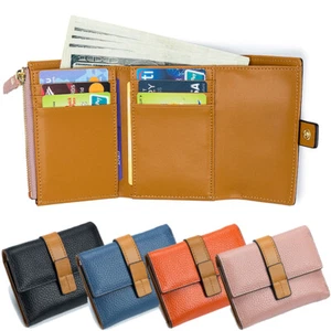 Cartera de cuero genuino para mujer triple pliegue billeteras pequeñas porta tarjetas identificación bolso sin asas corto - Imagen 1 de 18
