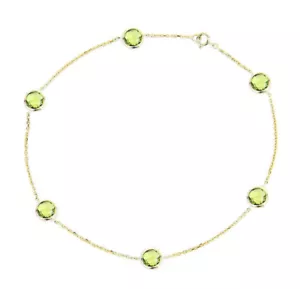14K Yellow Gold Anklet Bracelet With Peridot Gemstones 10 Inches - Picture 1 of 2