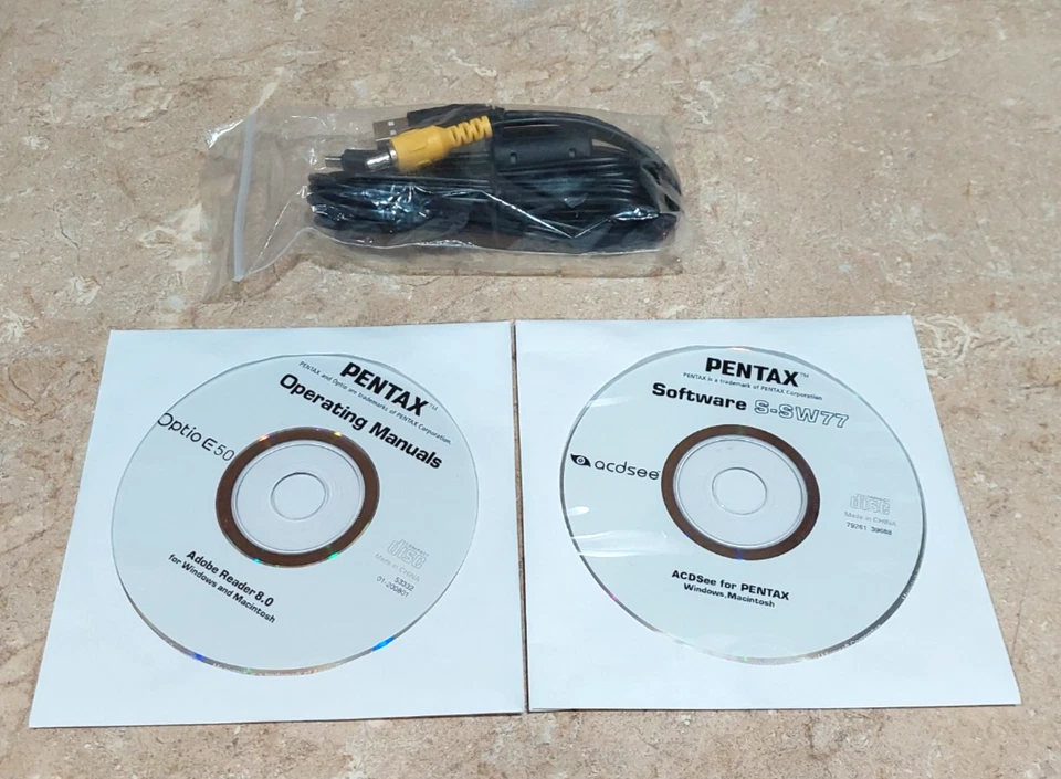 Pentax Optio E50 USB AV CABLE CONNECT TO PC OR TV & SOFTWARE S-SW77 ACDSEE - Image 1 of 2
