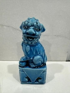 Antique Chinese Mythical Lion "Foo Dog" Peking Blue Porcelain Qing Dynasty 5.2” - Picture 1 of 6
