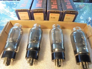 MULLARD EL37 QUAD OF BRITISH BLACKBURN VECCHIO STOCK TESTATO VALVOLE VINTAGE TUBI - Foto 1 di 10
